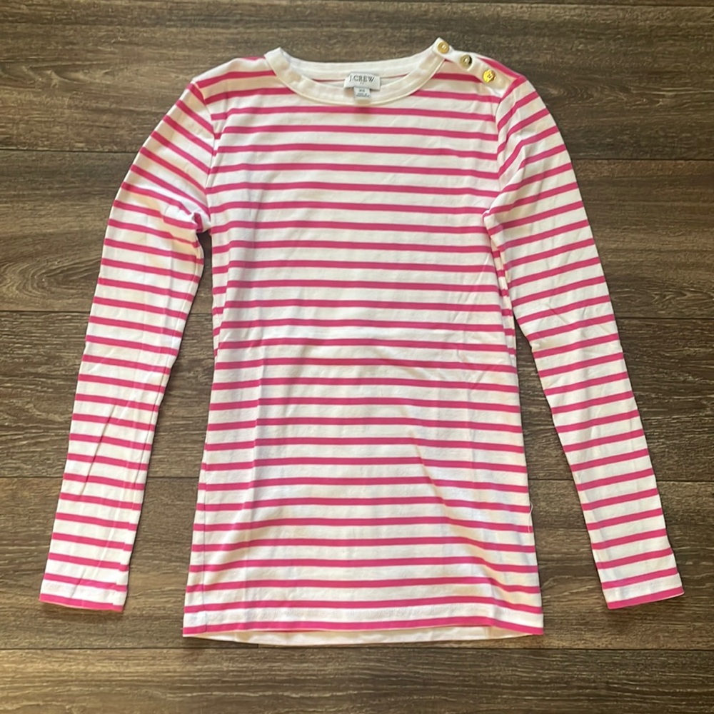 J. Crew Women’s Pink & White Stripe Long Sleeve Crewneck Tee in Size XS